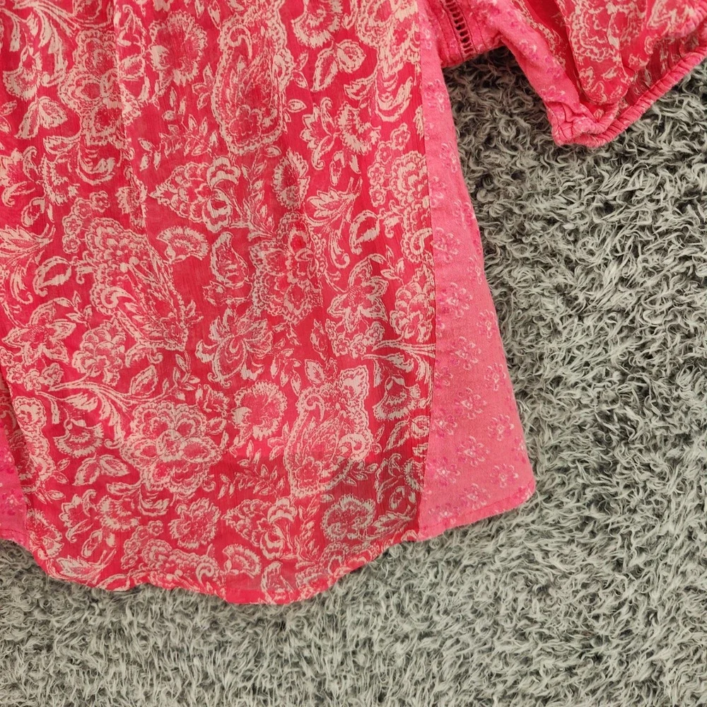 Abercrombie & Fitch Womens Boho Cottagecore Blouse M Pink Floral Peasant Top